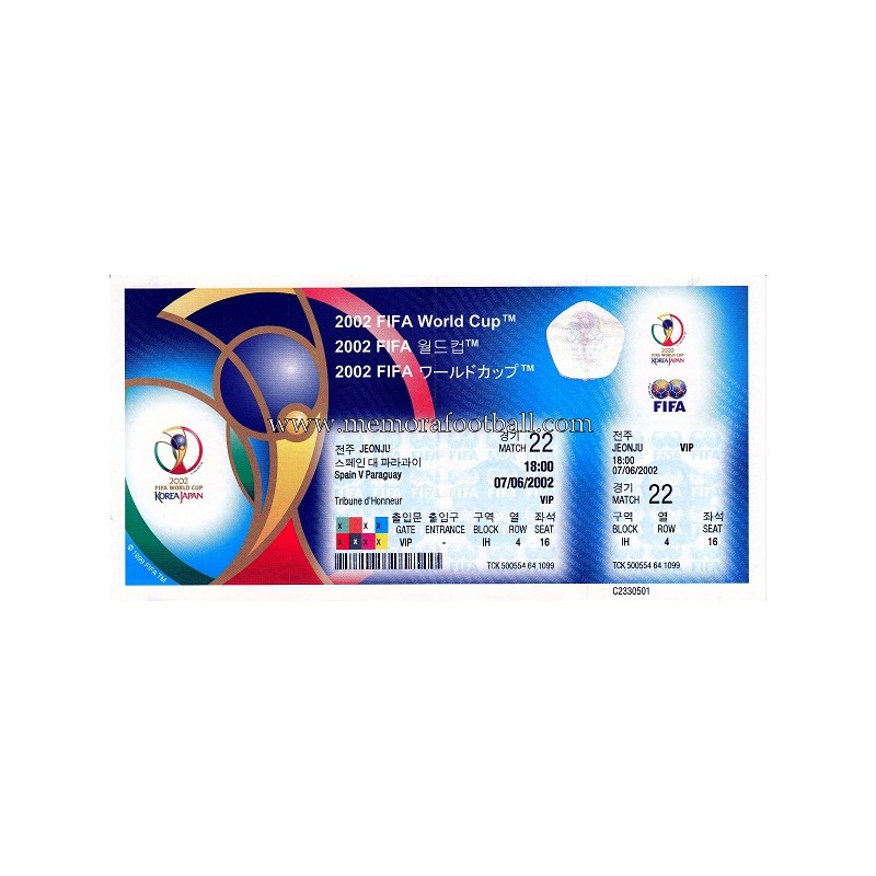 Spain V Paraguay 07 06 02 Fifa World Cup Korea Japan Ticket