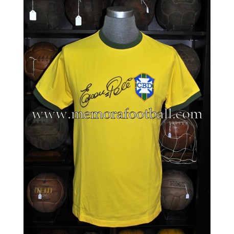 "PELE" camiseta retro de Brasil firmada 1970 FIFA World Cup "PELE" camiseta retro de Brasil firmada 1970 FIFA World Cup