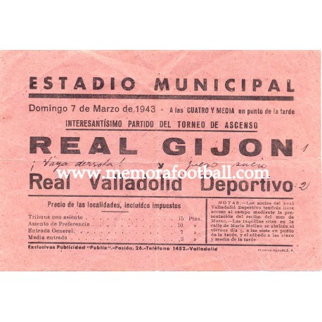 Octavilla del partido Real Gijón vs Real Valladolid, 1943