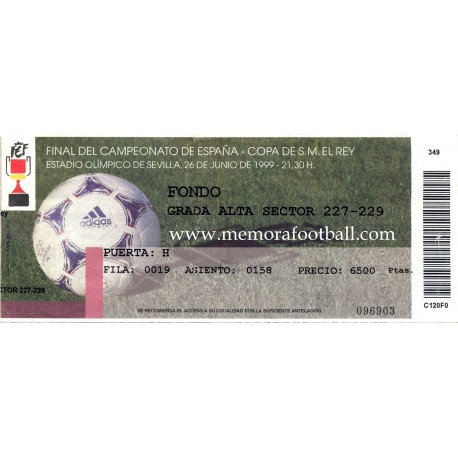 Spanish Cup 1999 Final ticket. At Madrid v Valencia