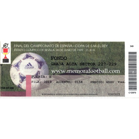 Spanish FA Cup 1999 Final ticket. Atlético de Madrid v Valencia