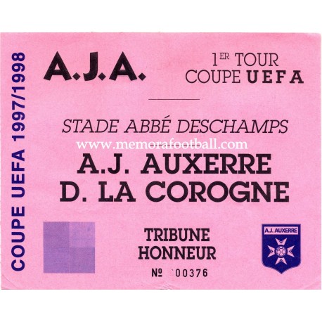 Entrada AJ Auxerre vs Deportivo de la Coruña Copa de la UEFA 1997-98﻿ 