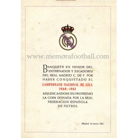 Menú Homenaje Real Madrid CF Campeón Liga 1960-1961