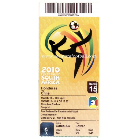 Honduras vs Chile - 2010 FIFA World Cup ticket﻿