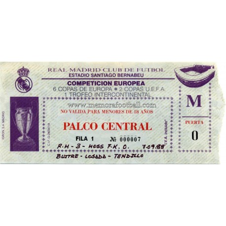 Real Madrid vs Moss FK 07-09-1988 Champions League ticket