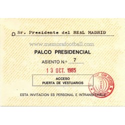 Osasuna vs Real Madrid 13-10-1985 Invitación para el Presidente