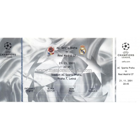 AC Sparta Praha vs Real Madrid 21-11-2001 ticket
