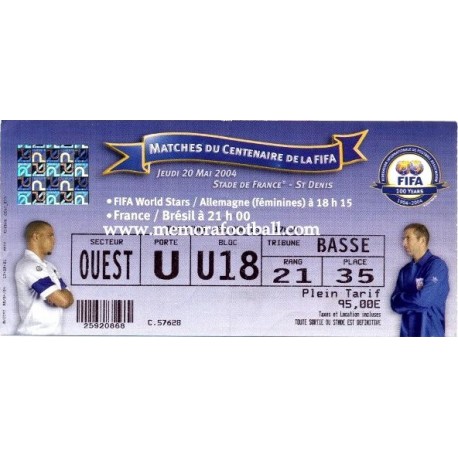 France v Brazil 20-05-2004 FIFA Centenary Match ticket