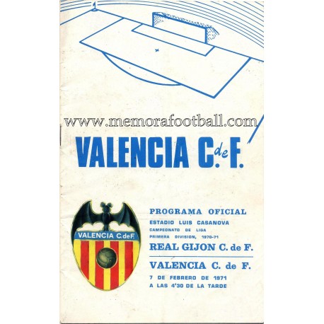 Valencia vs Sporting de Gijón 1971 programa oficial