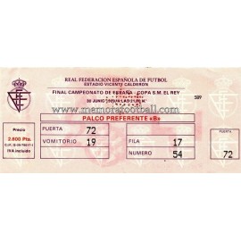 Spanish FA Cup 1989 Final ticket. Real Madrid vs Real Valladolid