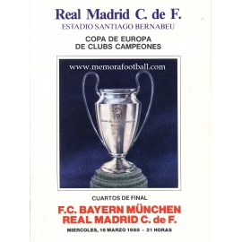 Real Madrid v Bayern Munchën - European Cup 1/4 Final 16/03/1988 programme