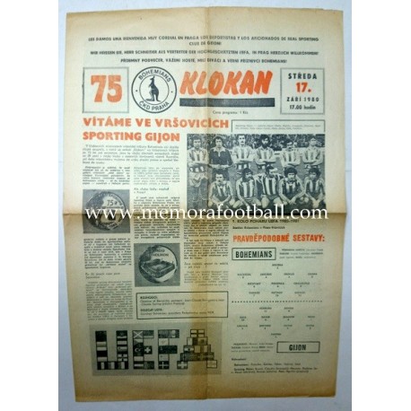 Programa Bohemians CKD Praha v Sporting de Gijón 17.09.1980 Copa de la UEFA Programa Bohemians CKD Praha v Sporting de Gijón 17.09.1980 Copa de la UEFA