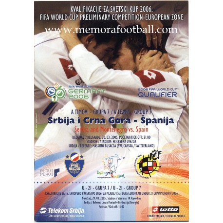 Serbia and Montenegro v Spain 2006 FIFA World Cup Qualifier Programme