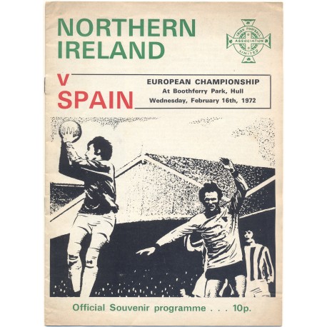 Northern Ireland v Spain European Championship 1972 Qualifier Programme