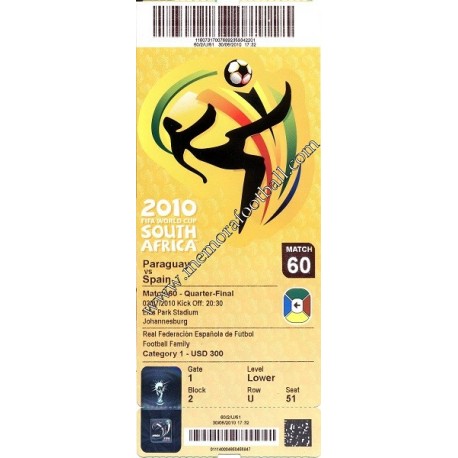 España vs Paraguay - FIFA World Cup Sudáfrica 2010 ticket España vs Paraguay - FIFA World Cup Sudáfrica 2010 ticket