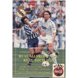 Real Madrid v Real Sociedad LFP 04/11/1995 Official programme