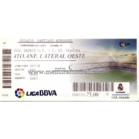 Real Madrid vs AT Osasuna LFP 2010-11 entrada