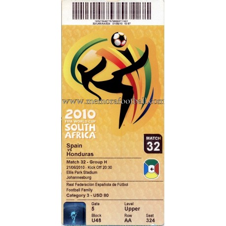 España vs ﻿Honduras - FIFA World Cup Sudáfrica 2010 ticket﻿