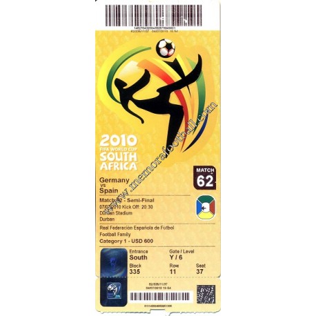España vs ﻿Alemania - FIFA World Cup Sudáfrica 2010 entrada