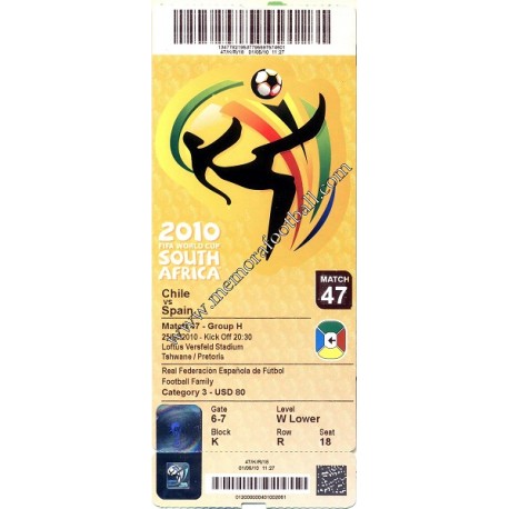 Chile vs ﻿Spain - 2010 FIFA World Cup  ticket﻿