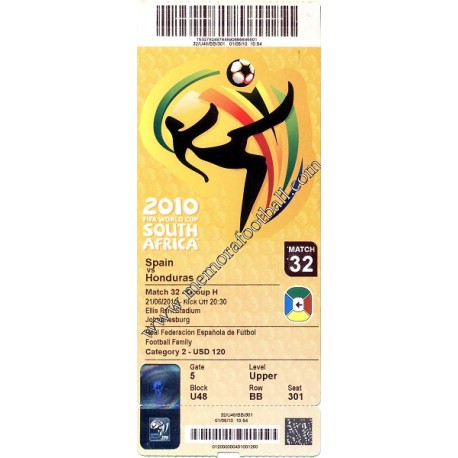 España vs ﻿Honduras - FIFA World Cup Sudáfrica 2010 ticket﻿