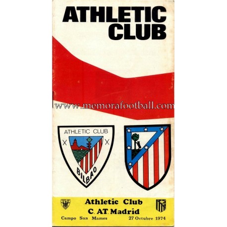 Programa del partido Athletic Club vs Atlético de Madrid 27-10-1974