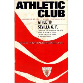 Athletic Club vs Sevilla CF 21-03-71 official programme