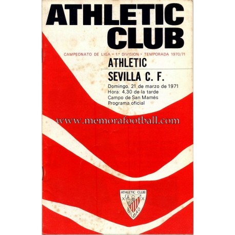 Programa del partido Athletic Club vs Sevilla CF 21-03-71 