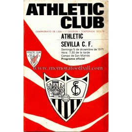 Programa del partido Athletic Club vs Sevilla CF 05-12-71