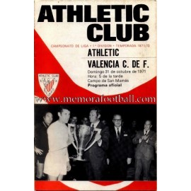 Athletic Club vs Valencia CF 31-10-1971 programa oficial