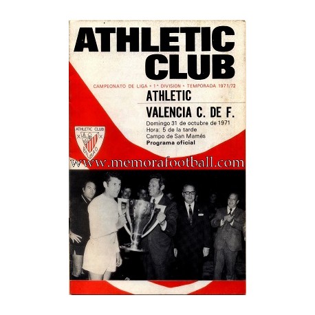 Athletic Club vs Valencia CF 31-10-1971 programa oficial