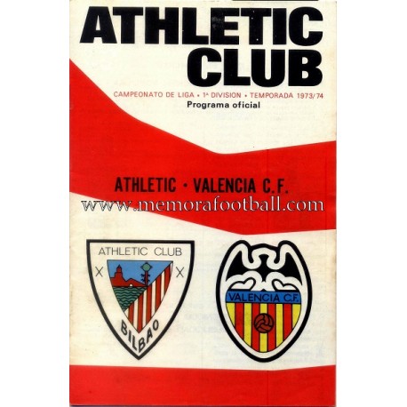 Athletic Club vs Valencia CF 1973-74 programa oficial