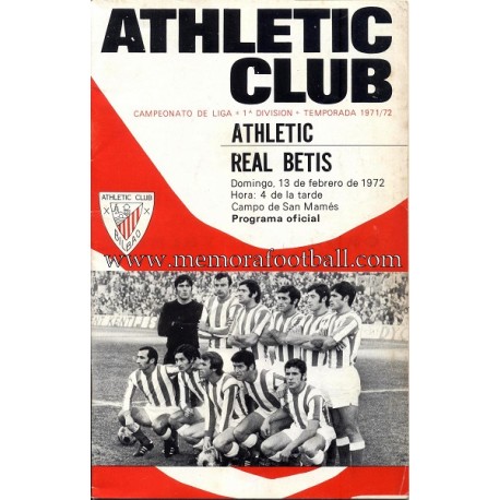 Programa del partido Athletic Club vs Real Betis 13-02-72