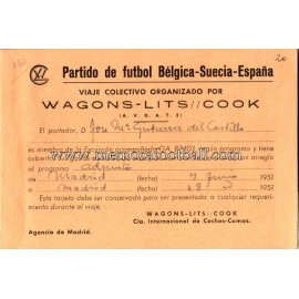 Programa de Viaje partidos Bélgica v España y Suecia v España 1951