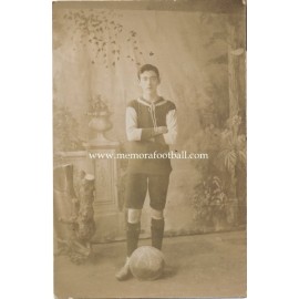Young man in football strip, circa 1900, England post card﻿